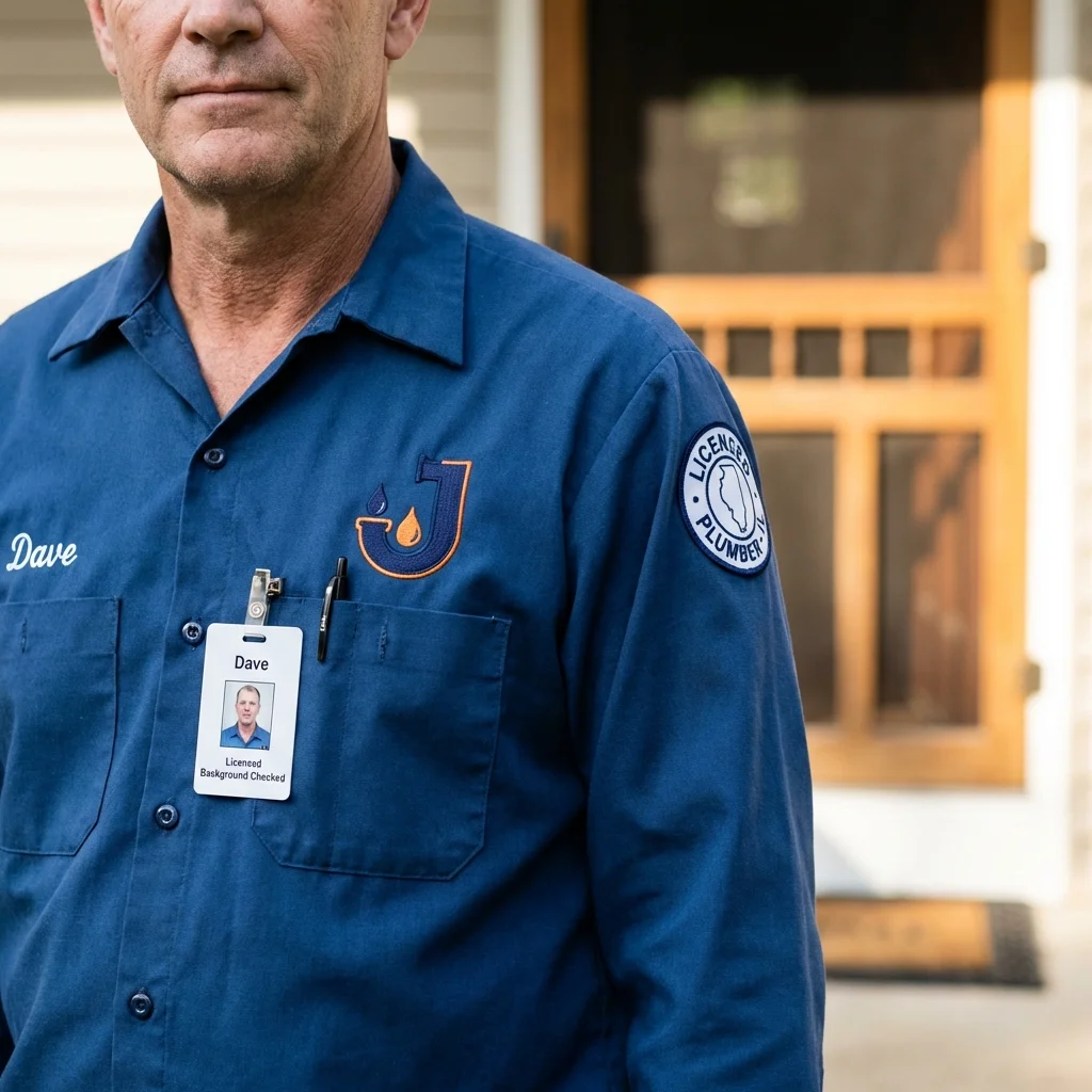Licensed plumber showing ID badge in London, OH
