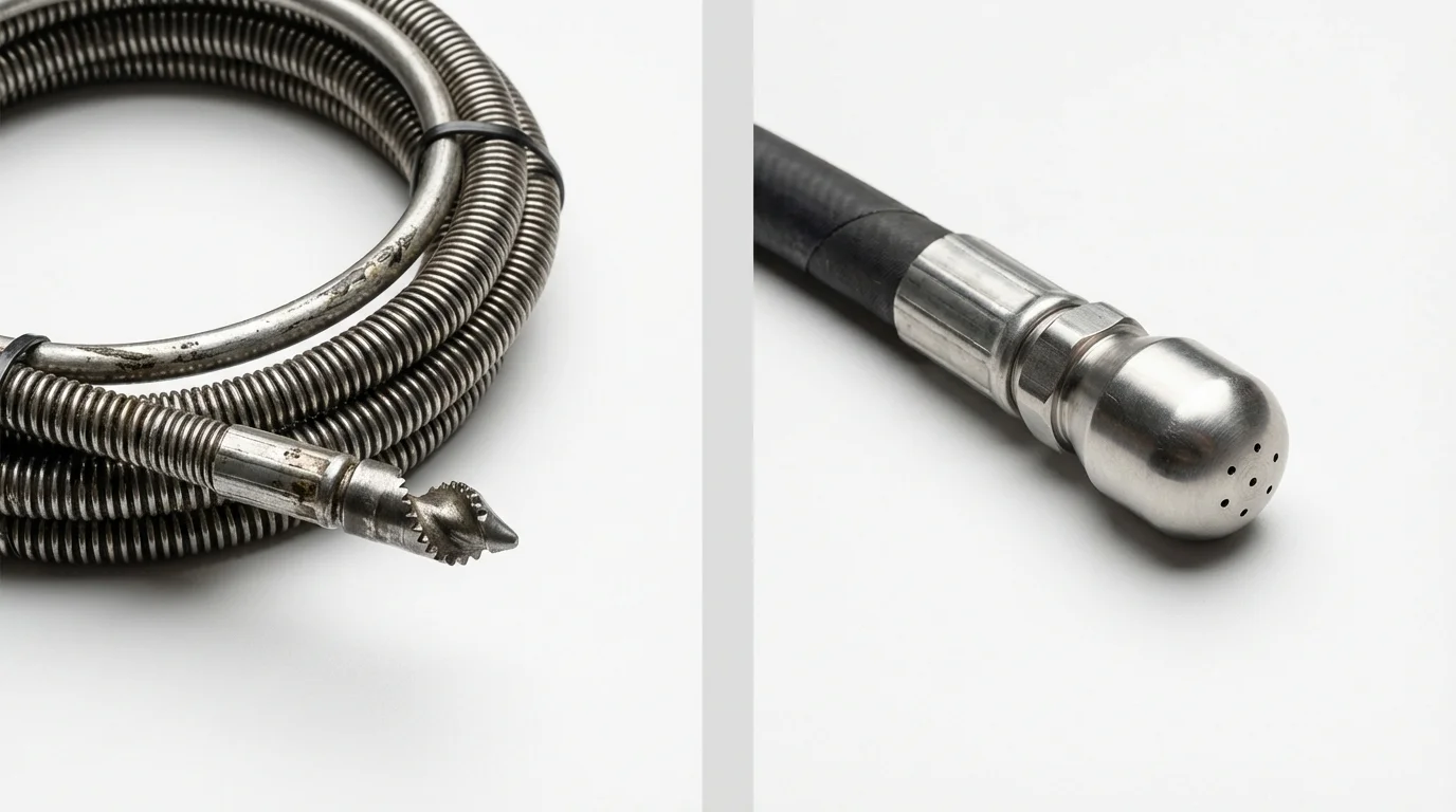 Drain snake cable and hydro jetting nozzle used for drain cleaning in London, OH