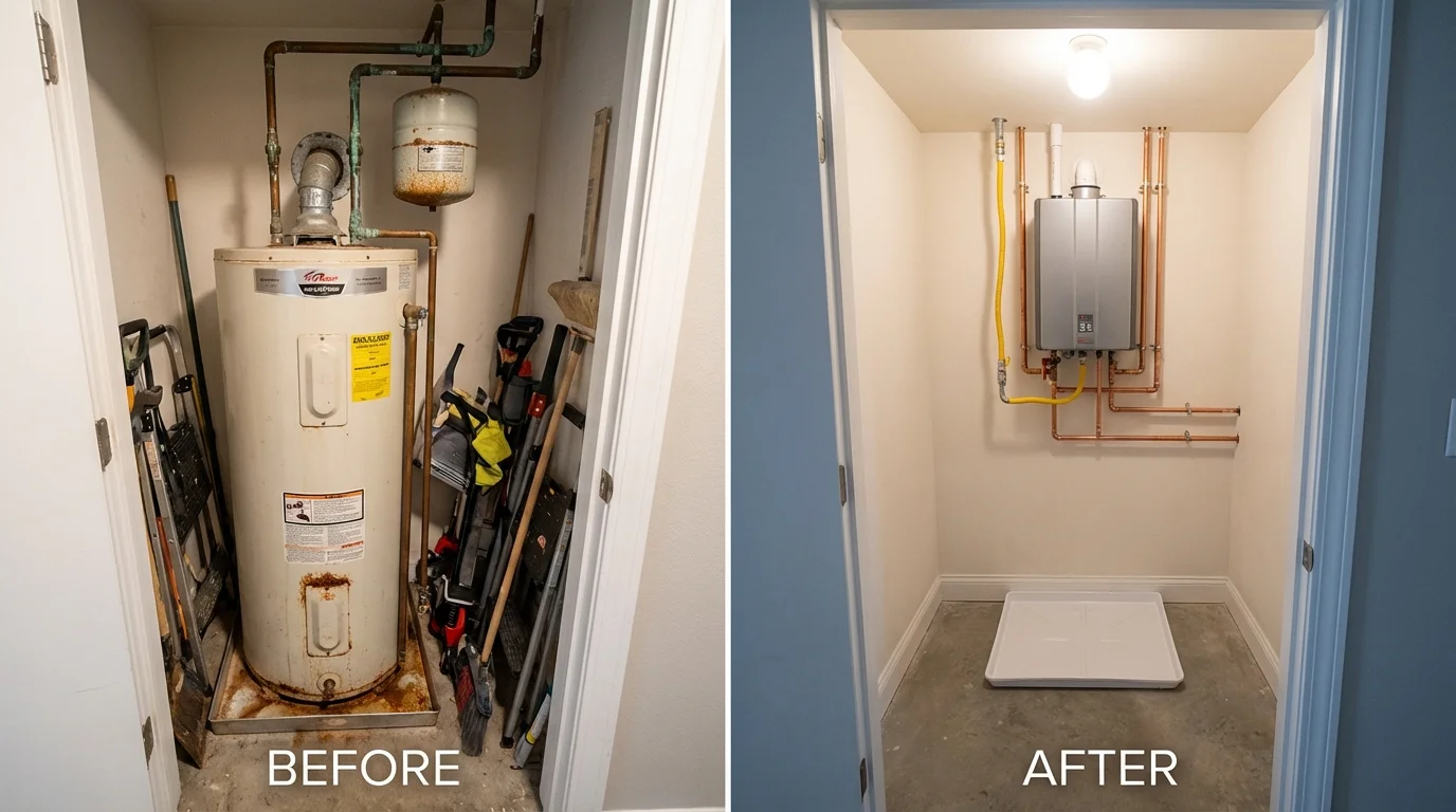 Tank water heater versus wall-mounted tankless unit comparison for London, OH homeowners