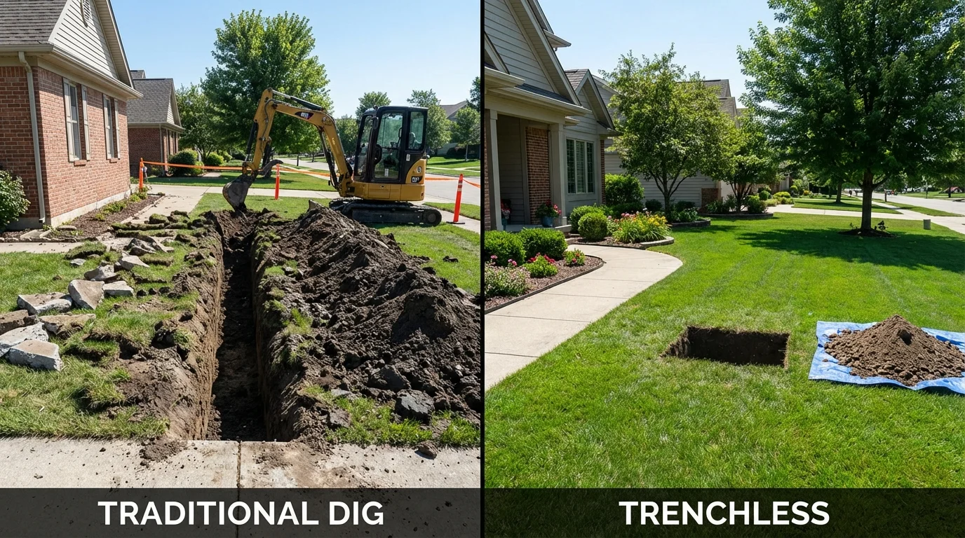 Trenchless sewer repair with minimal yard damage versus traditional excavation in London, OH